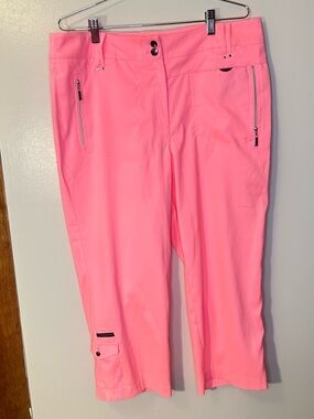 Jamie Sadock Women Pink Golf Capri Pants Size 14 Stretch Zip Pocket
